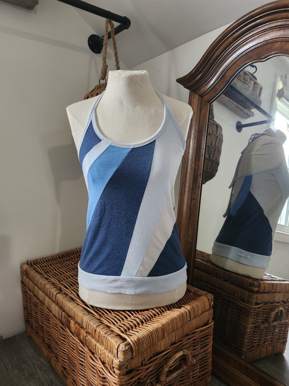 Light Blue and Navy Striped Halter Top